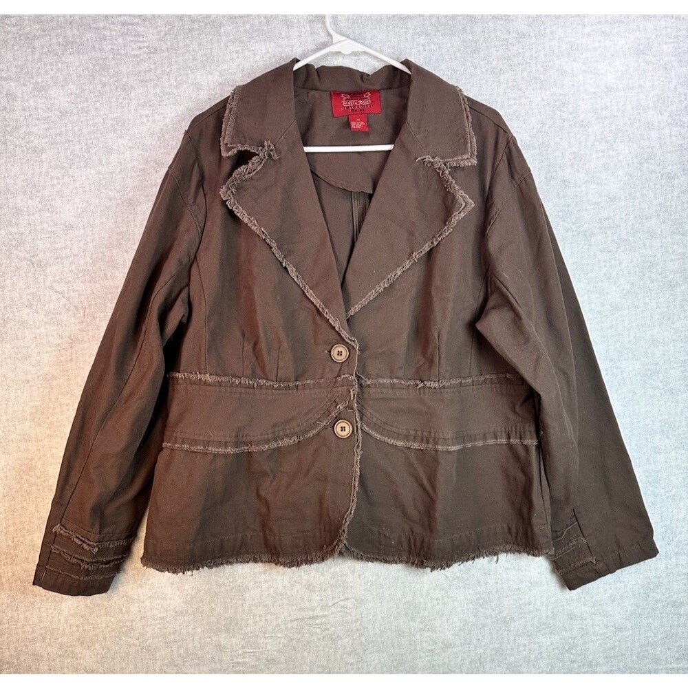 Vintage Paris Blues Canvas Crop Blazer Jacket Womens 1X Cotton Unlined Brown Y2K